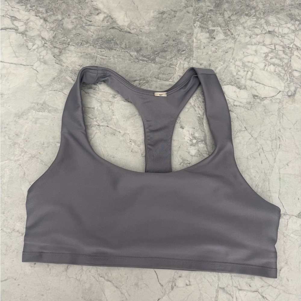 ALO Yoga Racerback Sports Bra Crop Top in Slate Gray